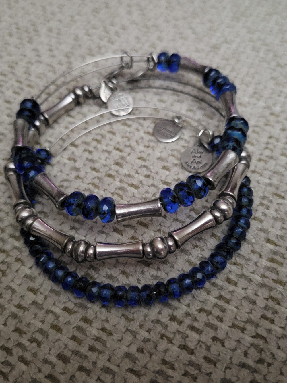Alex and Ani Cobalt Blue Crystal & Silver-Tone Stackable Bangle Set